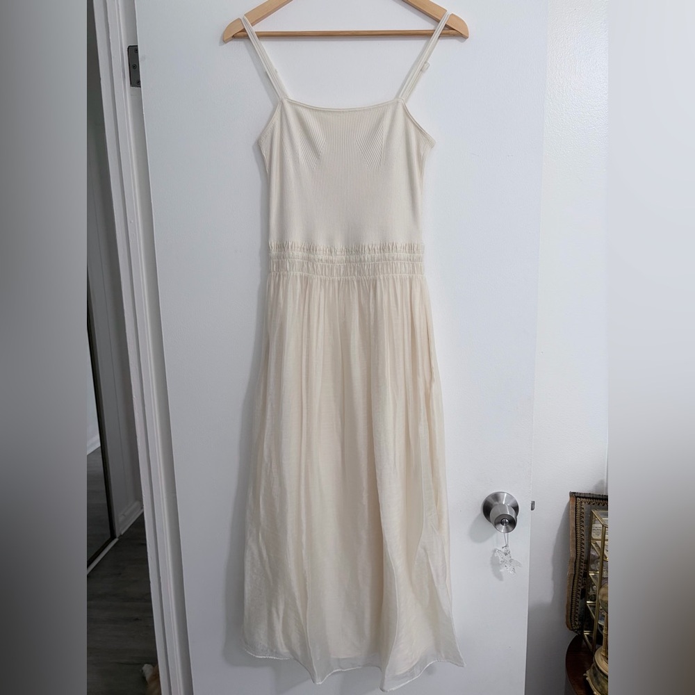Vince Smocked Mixed Media Tencel Midi Dress - Picture 2 of 8